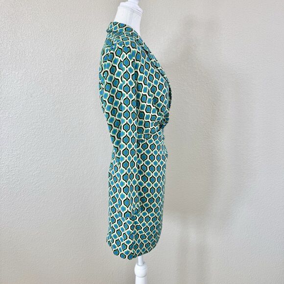 NWT Zara Geometric Collared Mini Party Dress Blue Green Print Size Small - Picture 7 of 16